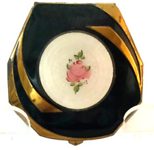 💋 1930'S GUILLOCHE ELGIN AMERICAN HAND PAINTED ROSE POWDER ROUGE COMPACT NOS 💋 picture