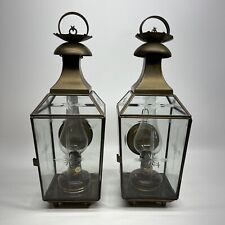 (Set Of 2)  Vtg T.M. LALE Oil Lantern Brass & Glass, Amber Tone Oil Container picture