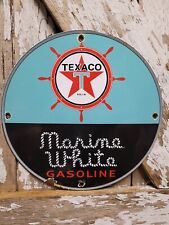 VINTAGE 1961 TEXACO PORCELAIN SIGN OLD MARINE WHITE BOAT LAKE MARINA GAS STATION picture