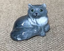 Vintage Old Monrovia Hagen Renaker Laying Gray Persian Cat Figurine Green Eyes picture