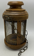 Vintage Wooden Decor Hanging Brown Candle Lantern Chain Mesh The Meyer Mill Oak picture