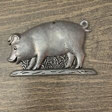 Vintage Christmas PEWTER PIG Happy Piggy Piglet Boar Hog Sow Farm Herd Ornament picture