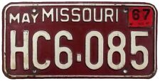 Missouri 1962 1967 License Plate HC6-085 DMV Clear YOM Ford Chevy VW Buick MOPAR picture