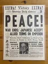 VINTAGE NEWSPAPER HEADLINE ~WORLD WAR 2 VICTORY JAPAN SURRENDERS PEACE WWII 1945 picture