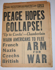 Peace Hopes Collapse, Arm for War Sept 24 1938 Historic Original Newspaper WW II picture