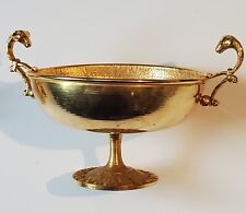 Vintage Brass Offering Pedestal Bowl Ram Heads Animal Design With Handles picture