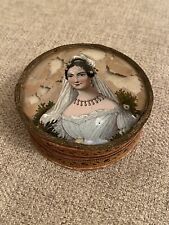 Rare Early Antique 1830-1840 Reverse Glass Portrait Miniature Bride On Candy Box picture