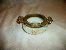 ANTIQUE WAVE CREST VANITY DISH GLASS BRONZE MOUNTS CF MONROE HP FLOWERS MARKED picture