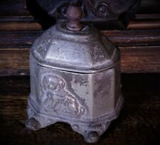 Antique lead pewter Georgian tobacco jar with dog relief picture