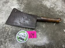 Vtg Large Primitive Butcher Meat Cleaver Unmarked Blade Used & Abused picture