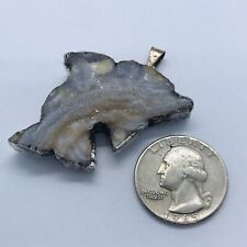 ANTIQUE STUDIO DESIGN DOLPHIN GEODE GEMSTONE TWO SIDED NATURAL ROCK PENDANT picture