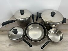 Lot Of 9 Pc.  Vintage Revere Ware Copper Bottom Sauce Pans  American Made. picture