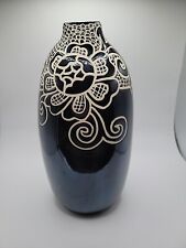 thailand vase Black With White Floral Design picture
