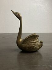 Vintage Mid Century Brass Swan Open Back Planter Vase Long Neck Pencil Holder picture