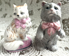 Vintage Franklin Mint Curio Cabinet Cats Lot of 2 Staffordshire + Sybis Pink Bow picture