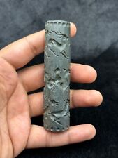 Huge Ancient Cylinder Seal Stamp Bead Black Stone Sumerian Intaglio Roll Beads picture