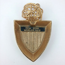 Vintage New York World Fair Metal Gold Tone Trinket Holder Badge Shape World picture