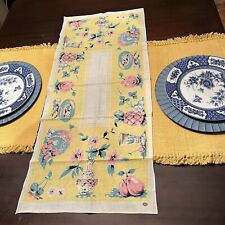 Authentic Vtg MCM Table Runner Made In Japan Org Sticker 36x15.5” Fruit Flowers picture