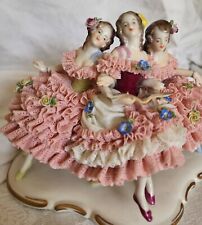 Antique Volkstedt German Porcelain Dresden Lace 3 Ballerinas Seated OUTSTANDING picture