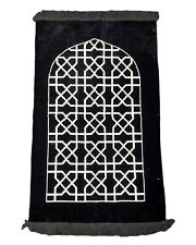 Turkish Islamic Prayer Rug Soft Velvet Janamaz Luxury Fancy Musallah 43x27 Black picture