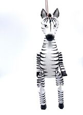  Zebra Puppet Ornament Hand Carved and Painted Reclaimed Wood picture