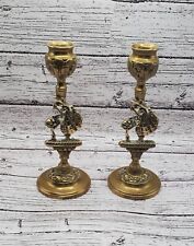 Vintage 1930's Pair Embossed Solid Brass Candle Holder Lady in Garden picture