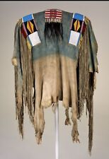 Old Antique Style Beige Buffalo Suede Hide Beaded Fringe Powwow War Shirt SX159 picture