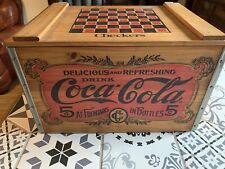 Mint 1993 Coca Cola Wood Wooden BottleStorage Chest Crate Box w/ Checkers Lid picture