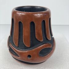 Carol Grace Loretto Carved Redware Pottery Cup Jar Vase B5 Avanyu Water Serpent picture