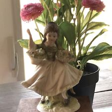 Vintage Figurine by LEFTON CHINA Girl With Basket of Flowers Hand Painted JAPAN picture
