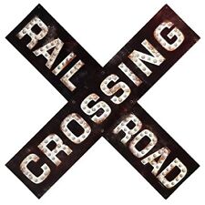 Railroad Crossing Prismatic Embossed Metal Sign - Vintage Railroad Sign for G... picture