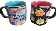 Set Of 2 Laurel Burch Feline Family Wine Things 2004 Cat Mugs Coffee Cups USA picture