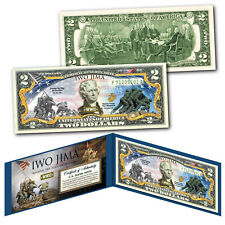 IWO JIMA Raising the Flag WWII Official Legal Tender $2 U.S. Bill - THEN & NOW picture