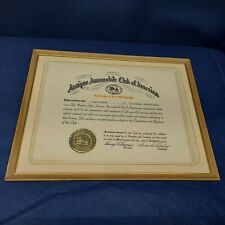 1978 Antique Automobile Club Of America Certificate For Life Membership Framed picture