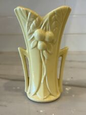 VINTAGE MC COY ART POTTERY SMALL GLOSSY YELLOW LEAF & BERRY DOUBLE HANDLE VASE picture