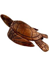 Wooden Sea Turtle Hand Carved Sculpture 13” Decor Figurine Statue Vintage picture