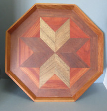 Large Hexagon Wooden Tray Multi Stained Inlaid Design 4.5