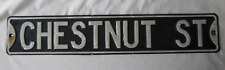 Org. Authentic Vtg 1950s CHESTNUT ST Steel Embossed Street Sign Man Cave Rat Rod picture