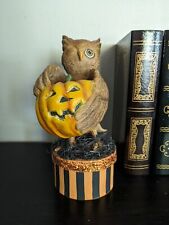 BETHANY LOWE Halloween Hooty Owl On Container Rare Halloween Fall Decor picture