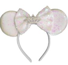 White Sequin Minnie Tiara Ears Headband Disneyland-Disney World wed brides Ears picture