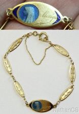 1930’s Communion 18K Solid Gold Bracelet w Blue Enamel Medal - Unique & Charming picture