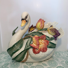 Fitz and Floyd Tulip Swan Soup Tureen w/ Ladle Large 3-3/4 qt Vintage 1995 picture