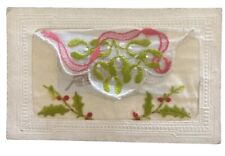 Embroidered Silk With Card Insert Postcard Handcrafted France c1929 New Year Day picture
