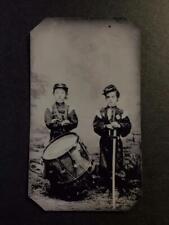 Sixth-Plate Civil War Two Tiny Soldiers Tintype C2329RP picture