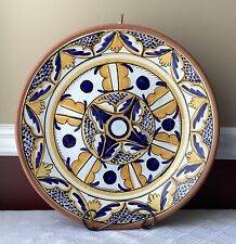 Large Vintage Spanish Hand Painted Terracotta Wall Hanger Charger, 16” W picture