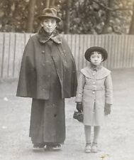 Japan Little Girl & Older Man Well Dressed in Kimono & Hat Vintage Photo picture
