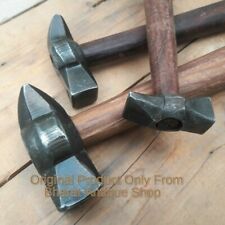 Set of 3 Black Iron Hammer Blacksmith Wooden Handle Collectible picture