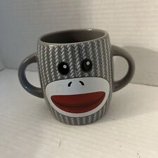 Galerie Double Handle Gray Sock Monkey Ceramic Coffee Tea Cocoa Mug Cup 16 0z picture