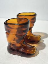 Kumela Boot Shaped Shotglass Set Of 2 Amber Made In Riihimaki Finland Import picture
