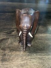 Vintage Hand Carved Wooden Elephant Sculpture Figurine Small picture